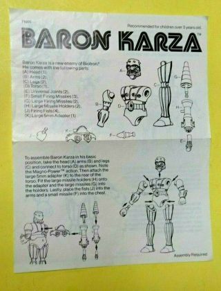 Vintage Mego 1977 Micronauts Baron Karza Instruction Sheet Insert Only