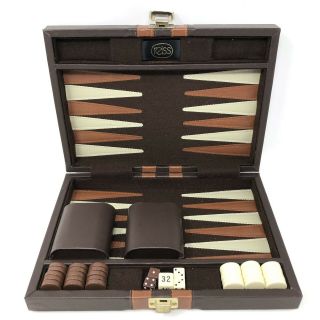 Vintage Travel Backgammon Set By Reiss Games Faux Leather Case Complete Game