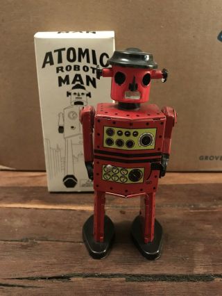Atomic Robot Man Red Tin Toy Wind Up.  Rare
