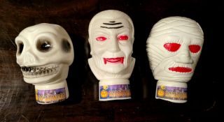 Skull Dracula Mummy Flashlight Covers Halloween Blow Mold Vintage Vampire Torch