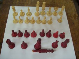 Vintage Bone Chess Set - Incomplete