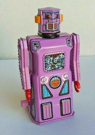 Masudaya Robot Wind Up Toy.  Purple Color Tin Lithograph 1997 Made In Japan