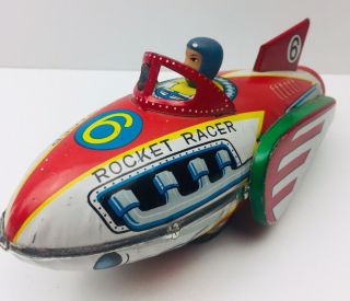 Vintage 6 Rocket Racer Car Tin Friction Toy Makes Annoying Sound China 7 1/2”