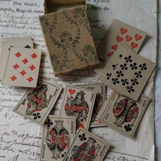 Sweet Set Antique French Handprinted Playing Cards In Their Box 19th Century