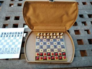 Cool Vintage Mid Century Travel Chess Set Pegged Wooden