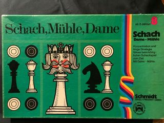 Vintage Schmidt Germany Chess Checkers Game Set Schach Muhle Dame