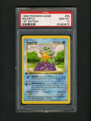Pokemon Psa 10 Gem Squirtle 1st Edition Shadowless Base Set 1999 Card 63