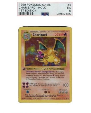 Psa 5 Charizard 1999 Pokemon Base 1st Edition Grey Stamp Shadowless 4/102 Holo
