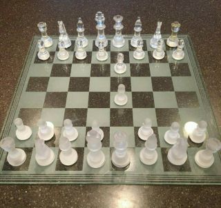 Large Glass Chess Set - Board 14 " Square