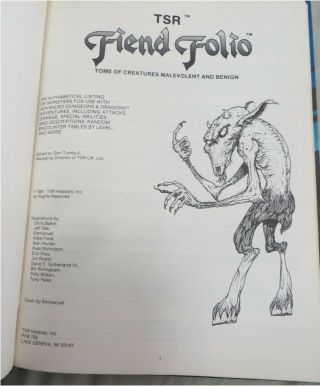 TSR Advanced Dungeons & Dragons Fiend Folio AD&D 1981 1st Printing 3