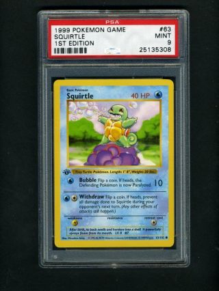 Pokemon Psa 9 Squirtle 1st Edition Shadowless Base Set 1999 Card 63/102