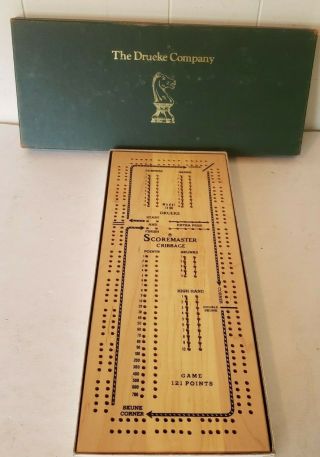 Drueke Cribbage Game Scoremaster 1150 Once A Round Two Track Box Pegs Papers