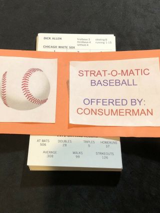 Strat - O - Matic Baseball 1972 Chicago White Sox Near
