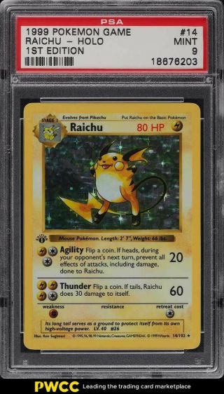 1999 Pokemon Game 1st Edition Holo Raichu 14 Psa 9