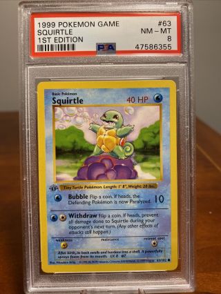Pokemon Psa 8 Squirtle 1st Edition Shadowless Base Set 1999 Card 63/102