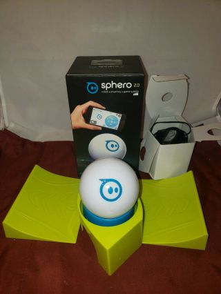 White Orbotix Sphero 2.  0 Ball Blue Base Green Stand