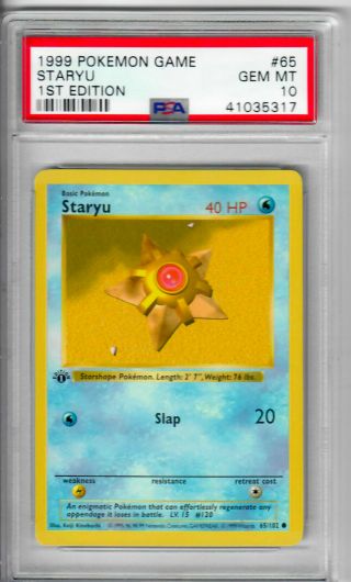 Staryu 1999 Pokemon Card 1st Edition Shadowless Base Set 1 65/102 Psa 10 Pop 457