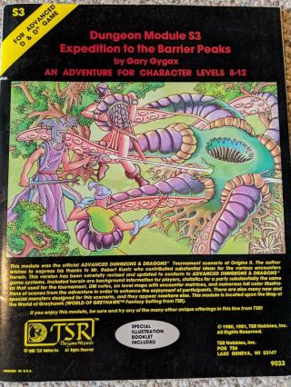 Tsr Advanced Dungeons And Dragons Module S3 Expedition To The Barrier Peaks