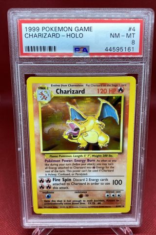 1999 Pokemon Charizard Game Holo 4 Base Set Unlimited Psa 8