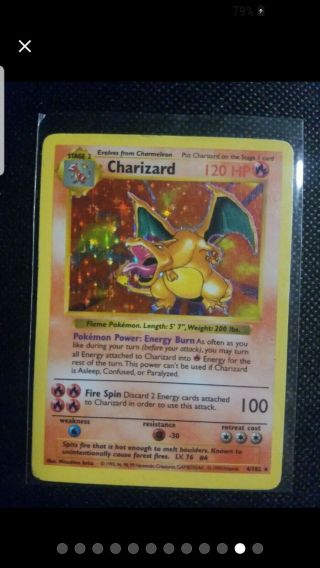 1999 Pokemon Base Set Shadowless Edition Charizard Holo Rare Card 4/102