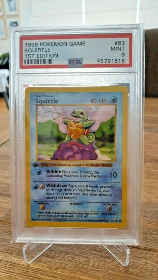 Pokemon Card - Psa 9 1st Edition Shadowless Squirtle - Base Set - 63/102