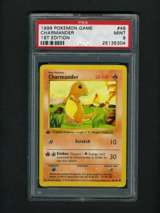 Pokemon Psa 9 Charmander 1st Edition Shadowless Base Set 1999 Card 46/102