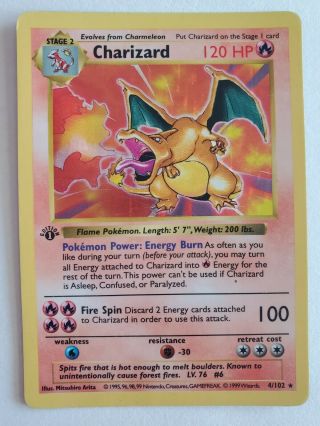 1999 Pokemon 1st Edition Shadowless Charizard 4/102 Played
