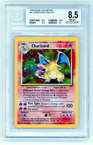 1999 Pokemon Wotc Charizard Non - Shadowless Unlimited Bgs 8.  5 4/102 Base Set