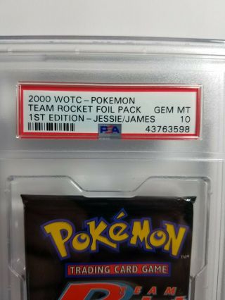 PSA 10 Pokemon Team Rocket Booster Pack 1st Edition,  Jessie & James English 2000 3