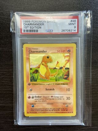 Pokemon Psa 9 Charmander 1st Edition Shadowless Base Set 1999 Card 46/102