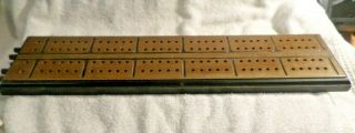 Large (18 " X 4 1/2 ") Wooden Cribbage Board With Brass Pegs No Maker Mark