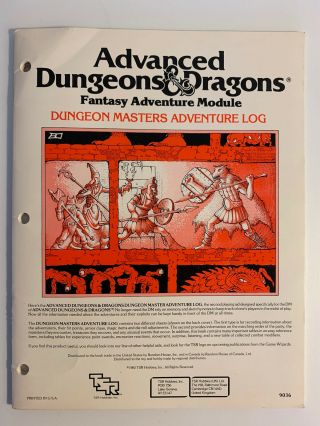 Advanced Dungeons & Dragons Dungeon Master Adventure Log Tsr 9036