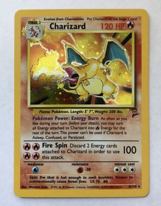 2000 Holo Charizard Pokémon Card Base Set 2 Tcg 1st Wotc 4/130 Psa Rdy