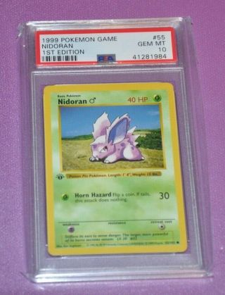 Psa 10 Gem - 1st Edition Base Set Shadowless Nidoran Pokemon Card 55/102