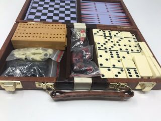 Vintage 4 - in - 1 Travel Game Set Mini Chess Backgammon Cribbage Dominoes 2