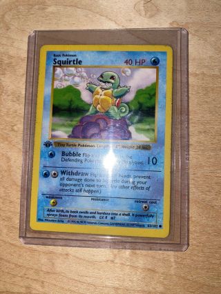 Squirtle 63/102 - Pokemon Base Set 1st Edition Shadowless Starter - Near
