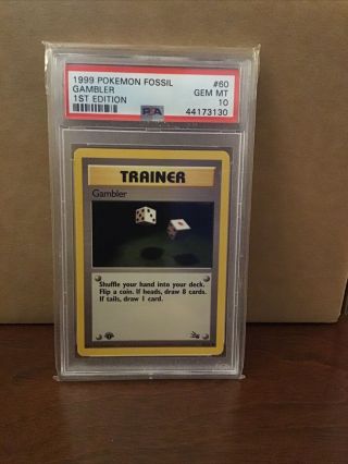 1999 Pokemon Fossil Gambler - 1st Edition Psa 10 Gem Card 60
