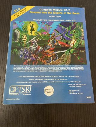 Adv D&d Game Dungeon Module D1 - 2 Descent Into The Depths 1981 9059 D1 - 2