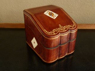 Vintage " Rumpp " Italian Leather Playing Cards Case Storage Box Made In Italy