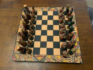 Peru Chess Set Hand Made / Painted Peruvian Incas Vs Spanish Conquistador