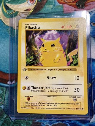 Pokemon Card 1st Edition Pikachu (58/102) Shadowless Base Set Yellow Cheeks Nm