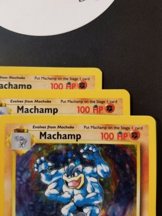 Pokemon 8/102 Machamp 1st Ed Blue Ink Dot Error Base Unlimited Played X3