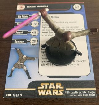 Star Wars Miniatures Mace Windu With Stat Card Clone Strike 19