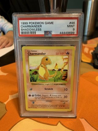 Pokemon Psa 9 1999 Base Set Shadowless Charmander Card 46/102