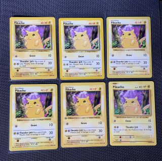 1999 Pokemon - 1st Edition Pikachu Yellow - Base Set - Shadowless Red - 6 Cards