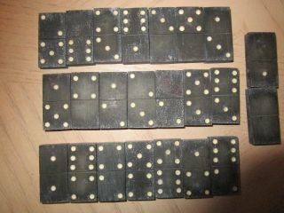 Rare Vintage Slate Mini Dominoes Black Leather Case Germany