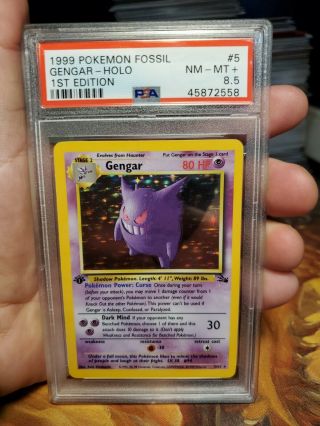 Gengar Holo 1st Edition - Pokemon Fossil Set - Psa 8.  5 Nm - Mt Card