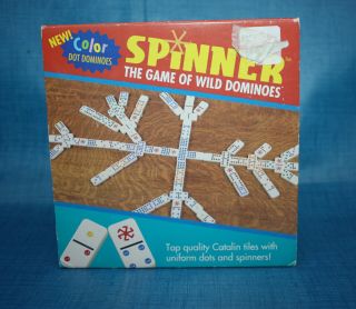 Vintage Spinner Dominoes Game Color Dot Tiles And Plastic Storage Case
