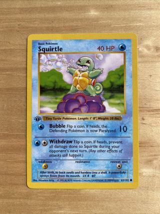 Pokemon Base Set First Edition Squirtle Shadowless 63/102
