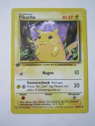 1st Edition German Base Set 1 Pikachu 58/102 Common Pokémon Card